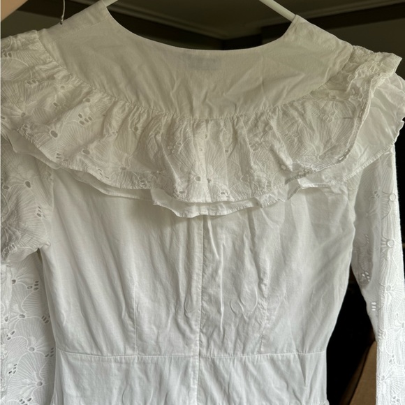 Batsheva White Ruffled Tiered Long Cotton Dress with Black Bow Medium US 6 - Picture 6 of 7